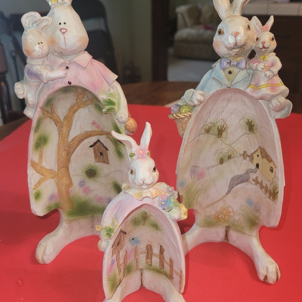 3 WOODEN PAINTED BUNNIES